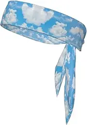 [DEXNEL] Blue Sky White Cloud Headbands Tie Running Athletic Sports Sweat Basketball Sweatband Adjustable