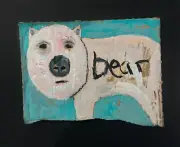 Polar Bear Painting Original Outsider Folk Art Animal Artwork Quirky Funny