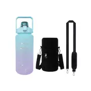 2L Water Bottle Straw Cup Motivational Drink Flask Time Markings with Sleeve - Green