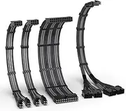 EZDIY-FAB PCIE 5.0 12VHPWR Sleeved Cable Kit, 16AWG Power Supply Cable Extension, 24PIN-ATX/(4+4) PIN-EPS/(12+4) PIN to 4X 8 PIN PCIE- RTX4090/4080/4070Ti Extension Cable- Black/Grey