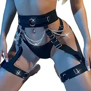[Alrovetoney] Women Garter Belts Set Suspender with 2 Straps Hook & Eyes for Thigh Highs With Chains Black Small, Black, Small