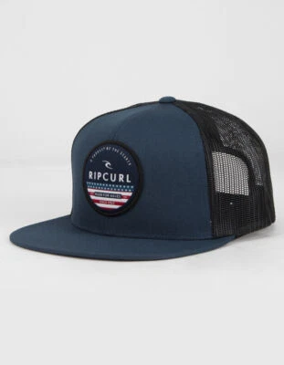 Rip Curl USA Flag Trucker Hat Snapback Mesh Flat Bill Cap Navy/Black NWT