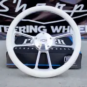 14" Billet Steering Wheel + Adapter for Chevy 69-94 - White Wrap and Horn Button