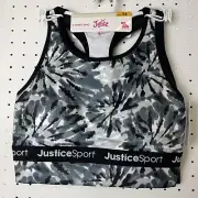 Justice Girls Black White & Gray Tie Dye Athletic Sports Bra Top Active Wear 34