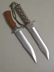 Set 2 Knives - 1 Survival Outdoor Knife 1 Bowie with Leather Sheath