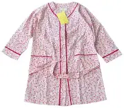 NWT Stan Herman Womens Medium Robe Pink White Floral Belted Long Sleeve Pockets