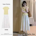 👗衣衣布舍👗夏季甜美套裝 出遊穿搭壹整套鵝黃色洋裝女波點半身裙子套裝夏季新款