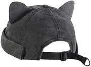 [DILINBAO] 2024 Cat Ears Brimless Cap Cute Docker Cap Adjustable Beanie Hat Melon Cap Skull Caps Retro Sailor Hat Women Men(Black)