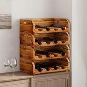 Wooden Wine Rack Set - 4 pcs Solid Mahogany Wood, 16 Bottles, Bar Storage Rack, Wine Bottle Holder, Kitchen Countertop Organizer 46x30x15 cm