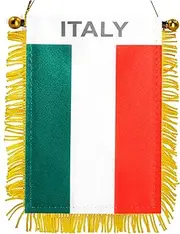 Anley 4 X 6 Inch Italy Fringy Window Hanging Flag - Mini Flag Banner & Car Rearview Mirror Décor - Fringed & Double Sided - Italian Hanging Flag with Suction Cup