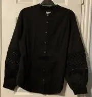 Chico's Black Lace Billow Long Sleeve Poplin Button Up Shirt Size 0(4/6) NWT
