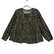Old Navy Floral Peasant Top Womens Green XL NWT Long Sleeve Oversized Tie Boho