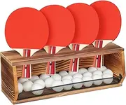 Ping Pong Storage Rack, Wall-Mount Table Tennis Paddle Display Holder with Ball Shelf, Racket Organizer Accessories Set for Game Room, Bar, Garage, Office, Home