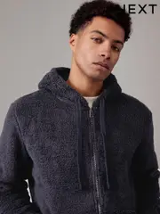 Navy Blue Fleece Borg Zip Up Hoodie (129396) | $36