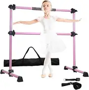 Li Fitness Steel Ballet Barre with Carry Bag and Door Leg Stretcher, 120cm Freestanding Double Ballet Bar, Adjustable and Portable Ballet Barre for Home, Stretch Dance Bar for Kids & Adults