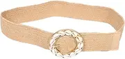 [MOKKHNB] Boho Women Woven Elastic Waist Belt with Unique Shell Embellishments and Round Buckle for Holiday Outfits and Country Dresses Handmade Design for Comfortable Fit