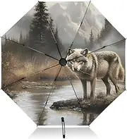 [PDZRMY] Wolf Forest Leaf UV Protection Travel Umbrella Compact for Rain and Sun - Auto Open and Close UPF 50+ Windproof Portable 46” Sun Umbrella for Women and Men