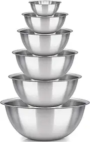 Mixing Bowls - Mixing Bowl Set of 6 - Stainless Steel Mixing Bowls - Polished Mirror Kitchen Bowls - Set Includes ¾, 2, 3.5, 5, 6, 8 Quart - Ideal for Cooking & Serving - Easy to Clean - Great Gift