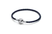 PANDORA MOMENTS COLLECTION Mod. ROUND CLASP BLUE BRAIDED LEATHER BRACELET
