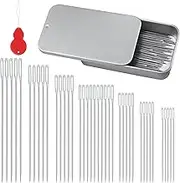 FIVEIZERO 80/40 PCS Large Eye Sewing Needles, 7 Sizes Sewing Sharp Needles, Leather Needle Embroidery Thread Needle, Stainless Steel Yarn Knitting Needles with Threaders for Handsewing Art Crafts CJ