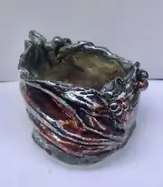 Raku Vessel Pottery Metallic Luster vase 3x3x3" handmade signed Cassatt artist