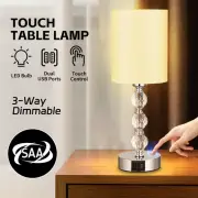 Touch Bedside Crystal Lamps Bedrooms Nightstand USB Charging Port 3 Way Dimmable