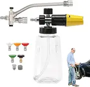 Double Pressure Washer Nozzle | Foam Cannon House Wash - Cleaning Supplies with 5 Nozzle Tips, 1000ml Soap Bottle, Water Sprayer for Adults Professionals