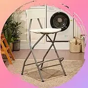 Folding Stool Adult High Chair, Folding Bar Stool with Backrest, Portable Tall Folding Stool Chair for Outdoor Kitchen Shop Cafe Assembly Free(White)
