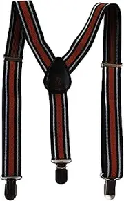 [Zasel] Boys Adjustable Black, White & Orange Striped Patterned Suspenders Black, White, Orange