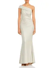 Eliza J Metallic Knit One Shoulder Gown
