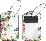 [CWAGFEQZ] 2-Pc Luggage Tags for Suitcases,Travel Tags for Luggage,Tropical Flowers Pink Bird