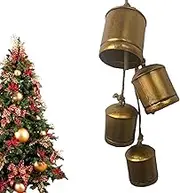 Vintage Cow Bells,4 Christmas Cow Bells,Handmade Retro Rustic Hanging Bells with Ropes,Rustic Vintage Lucky Cow Bells,Garden Home Yard Hanging Decor,Fits for Courtyards,Balconies,Windows & Gifts (A)