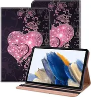 BOLELAW Case for Samsung Galaxy Tab S9 FE+ Plus 12.4 Inch 2023 PU Leather Folio Case with Pen Holder, Card Slot, Stand Function Flip Case for Galaxy Tab S9 FE+ Plus, Lace Peach Heart