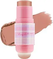 Apooliy Cream Blush Stick with Sponge,Dual-Ended Blush for Cheeks,Long Wear Nude Matte Blusher,Smudge-proof Makeup Stick