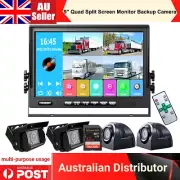 9" Quad Split Screen Monitor DVR w/MIC Speaker MP5 Reversing Backup Camera Truck