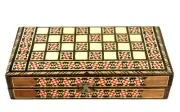 BACKGAMMON CHECKERS INLAID MARQUETRY WOOD BOARD FOLDING BOX