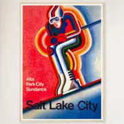 Galrie Vintage Ski Poster of Salt Lake City Utah Classic American Art Décor, Wood Frame, 50 x 70cm (20 x 28inch)