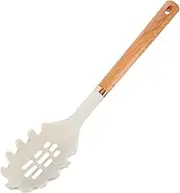 Yardenfun Wooden Handle Silicone Pasta Strainer Noodle Skimmer Kitchen Tool Spaghetti Server Fork Random Color