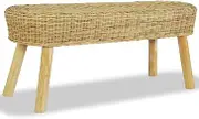 Hall Bench with Natural Rattan Seat and Teak Legs, Rustic Entryway Seating - 110x35x45 cm, Sturdy, Easy Assembly, Perfect for Living Room, Mudroom, or Foyer, Comfortable and Durable