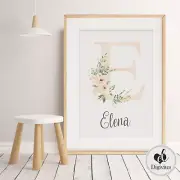 Baby, Girl Nursery Bedroom Wall Art Boho personalised name art print, floral