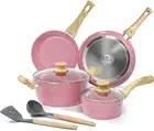Pots and Pans Set, 8 Pieces Non Stick Cookware Set, Pink Granite Stone Nonstick
