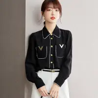 在飛比找蝦皮購物優惠-韓版黑襯衫春季女式長袖優雅襯衫