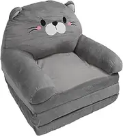 Kids Plush Cat Fold Out Sofa Bed for Napping Playing Sleeping Grey (3 Tier)