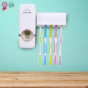 White Toothpaste Dispenser Automatic + 5 Toothbrush Holder Wall Stand Bathroom