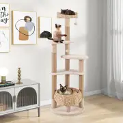 Costway164cm Cattail Cat Tower with Jute Scratching Posts-Beige