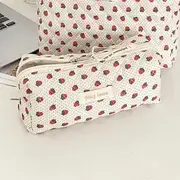Patterned Pencil Case Red Strawberries - White - One Size