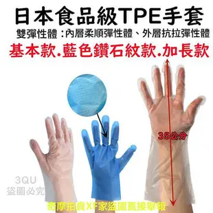 【加長TPE買十送一】加長 止滑強韌TPE手套 塑膠手套 藍色手套 一次性手套 透明手套 無粉手套 工作手套 鑽石紋
