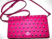 Coach CM851 Anna Foldover Clutch Crossbody Rivets Cerise Pebble Leather NWT $350