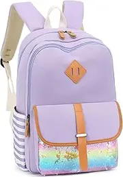 [Leaper] Backpacks for Teen Girls Teen Backpack Set School Bags Bookbags 3 in 1, Purple-Rainbow Sequin, Large