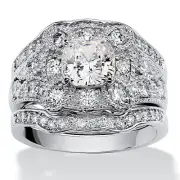 WEDDING ENGAGEMENT RING SET CLOVER MOTIF PLATINUM 6 7 8 9 10